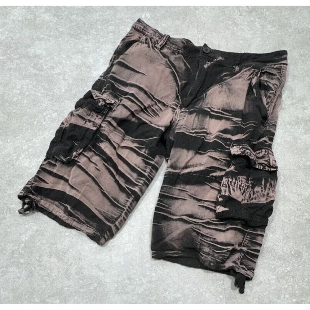 Y2K XIYUHUANGZU Vtg Vintage Men's 34 Pink Black Baggy Cargo Gorpcore Shorts Rare